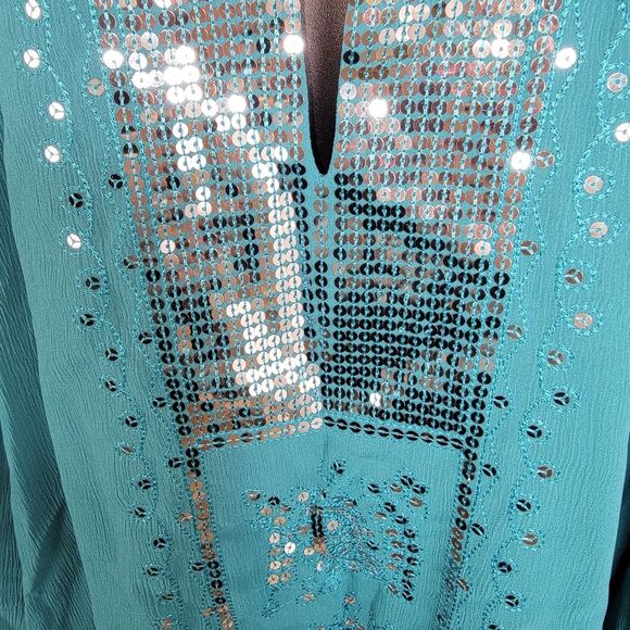 Cervelle sequin bohemian chiffon peasant top size 3x - Picture 4 of 10